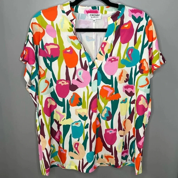 CROSBY by Mollie Burch Billie Blouse Tulip Print Colorful Floral Top Size XS - Picture 3 of 6